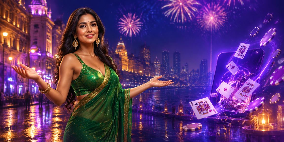 Players enjoying poker game in Mumbai wearing traditional saree